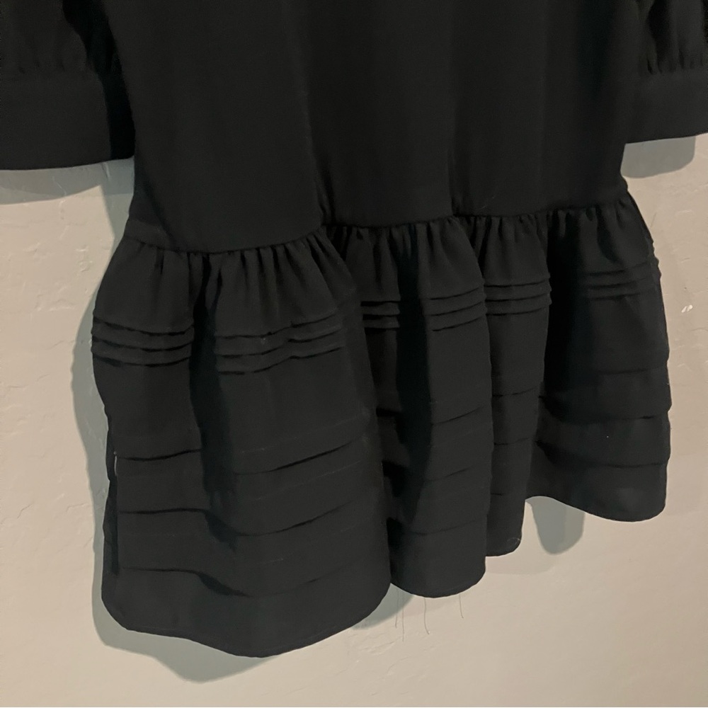 Gracia Short Sleeve Ruffles Pleats Tiered Babydoll Black Dress Women's Sz M - Picture 8 of 11